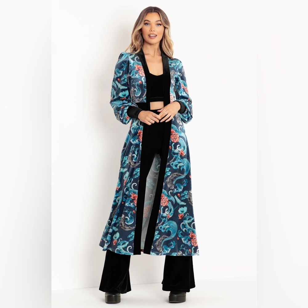 Blackmilk Koi Waters Velvet Maxi Jacket